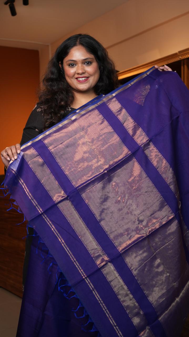 Maheshwari Shaded Plain Small Border Saree -05-08-02-07 (MAHESHWAR VIOLET)