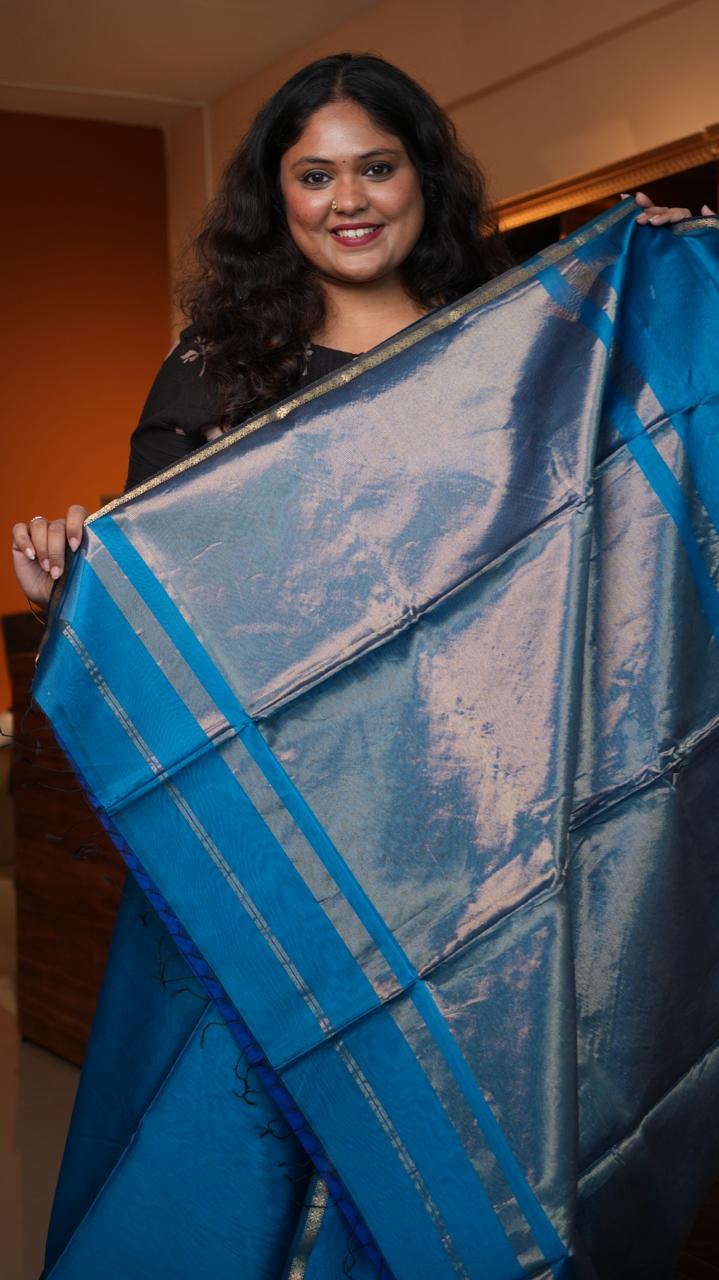 Maheshwari Shaded Plain Small Border Saree -05-08-02-08 (KSHIPRA BLUE)