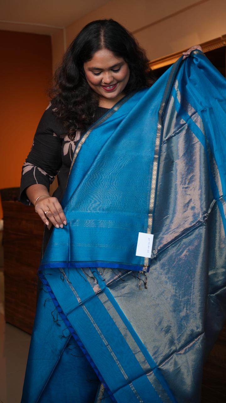 Maheshwari Shaded Plain Small Border Saree -05-08-02-08 (KSHIPRA BLUE)