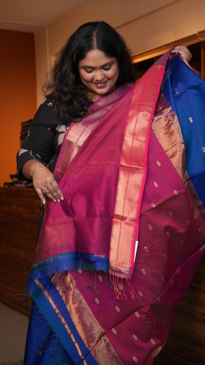 Maheshwari Big Border Shaded Bhutta Saree -05-08-01-05 (BUNDELKHAND)