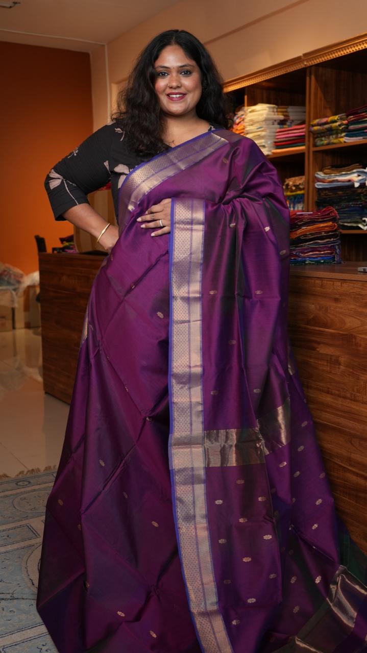 Maheshwari Big Border Shaded Bhutta Saree -05-08-01-03 (UJJAIN PLUM)