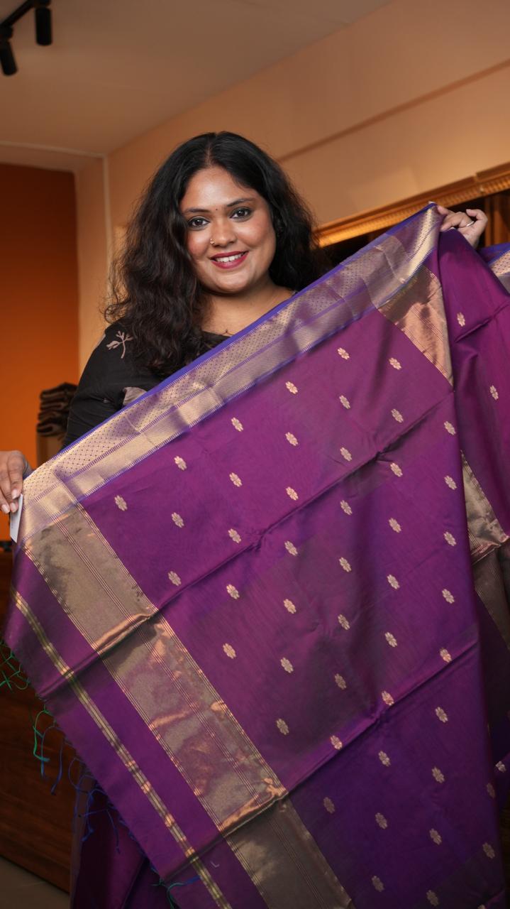 Maheshwari Big Border Shaded Bhutta Saree -05-08-01-03 (UJJAIN PLUM)