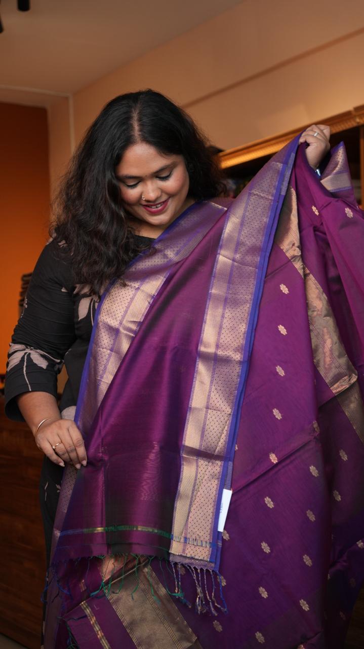 Maheshwari Big Border Shaded Bhutta Saree -05-08-01-03 (UJJAIN PLUM)