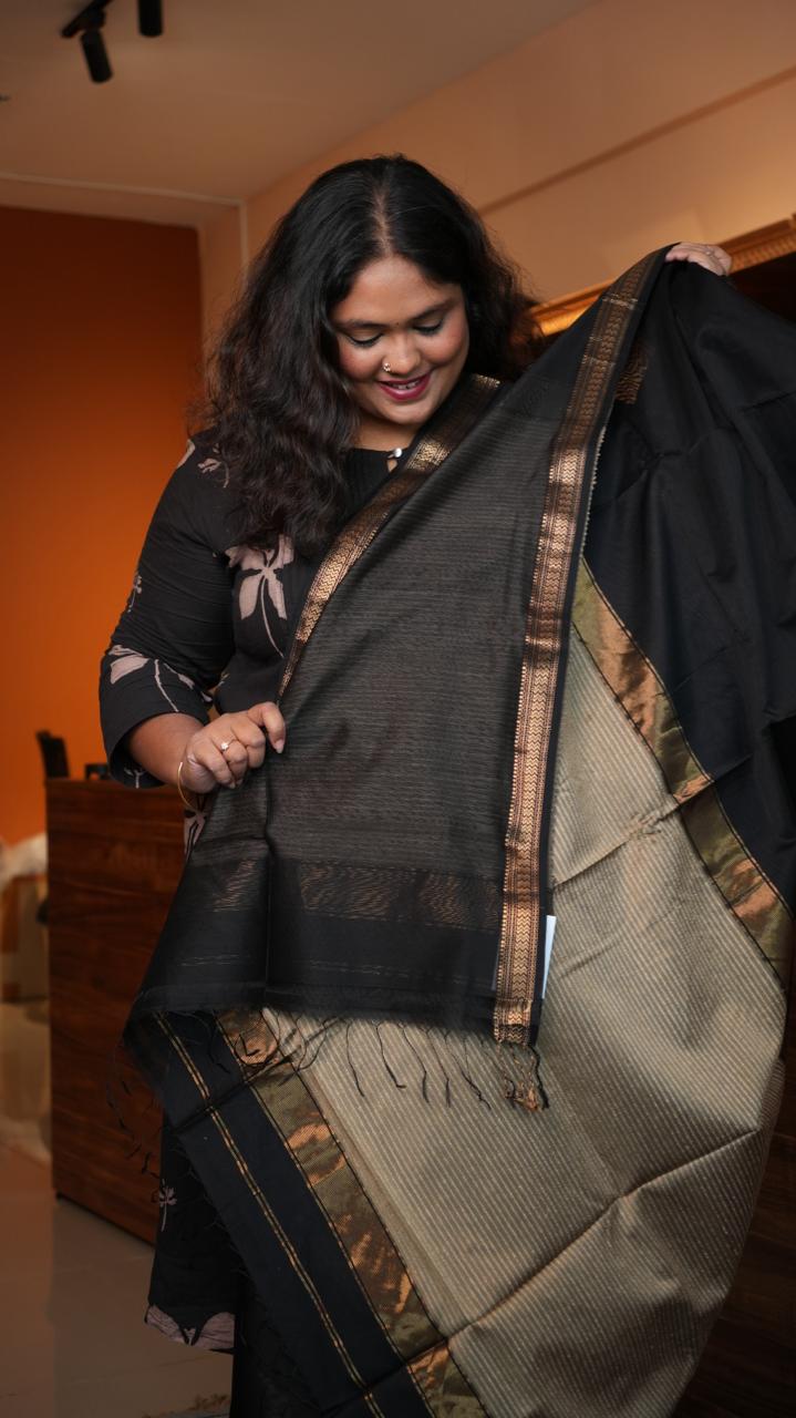 Maheshwari Small Border Jute Pallu Sarees -05-08-03-08 (JET)