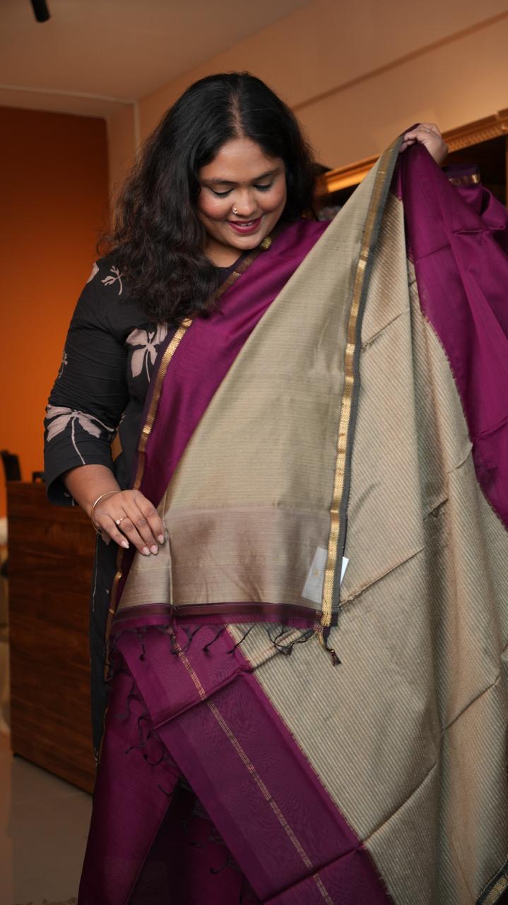 Maheshwari Small Border Jute Pallu Sarees -05-08-03-02 (AMARNATH)