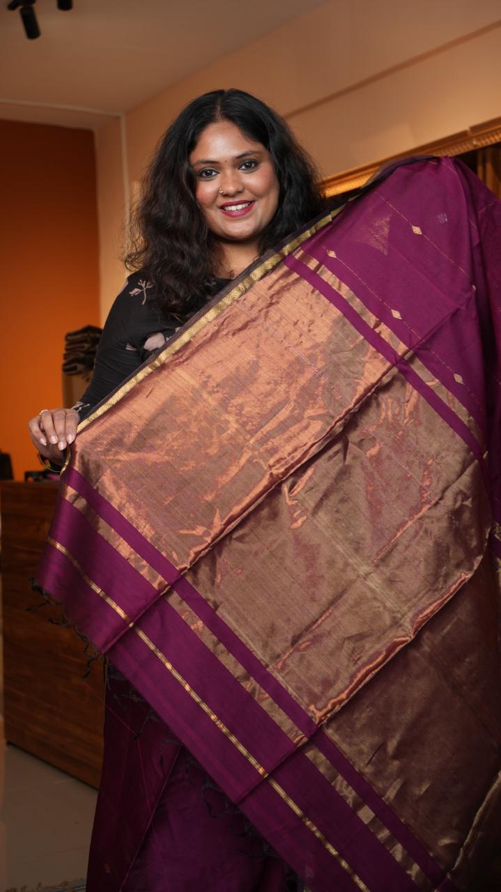 Maheshwari Zari Line Small Border Saree - 05-08-06-03 (MANDLA MULBERRY)