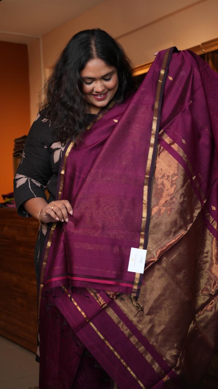 Maheshwari Zari Line Small Border Saree - 05-08-06-03 (MANDLA MULBERRY)