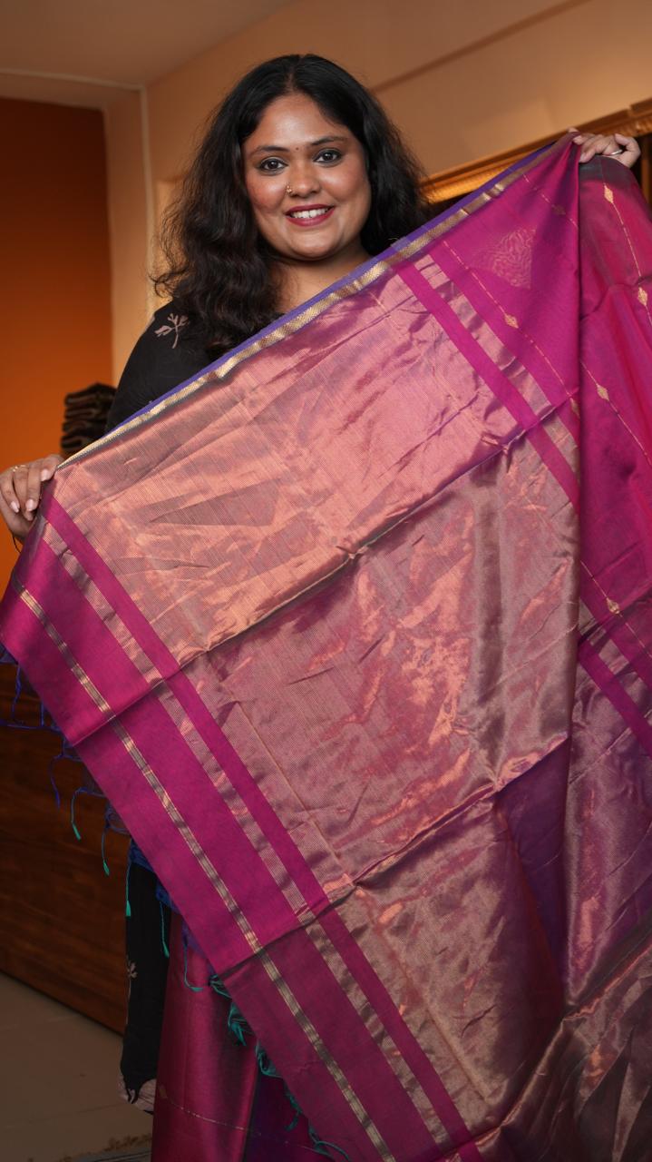Maheshwari Zari Line Small Border Saree - 05-08-06-05 (DALIMBI PINK)