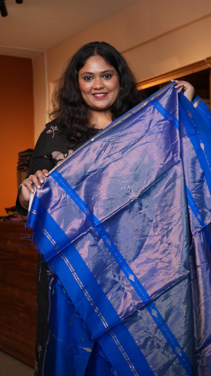 Maheshwari Zari Line Small Border Saree - 05-08-06-08 (CHAMBAL BLUE)