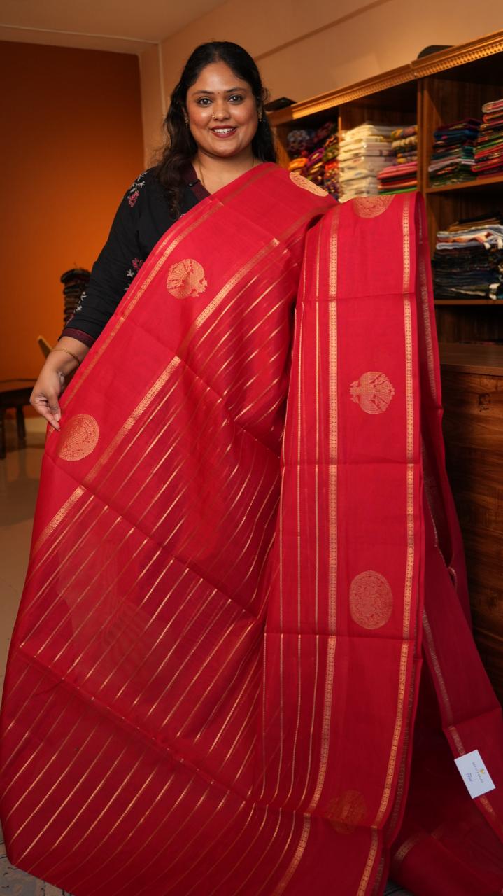 Kanchivaram Pure Silk Cotton Saree -01-08-07-01 (CRANBERRY AMBER)