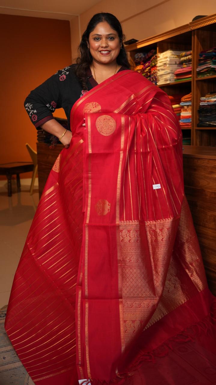 Kanchivaram Pure Silk Cotton Saree -01-08-07-01 (CRANBERRY AMBER)