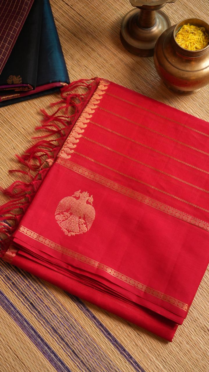 Kanchivaram Pure Silk Cotton Saree -01-08-07-01 (CRANBERRY AMBER)