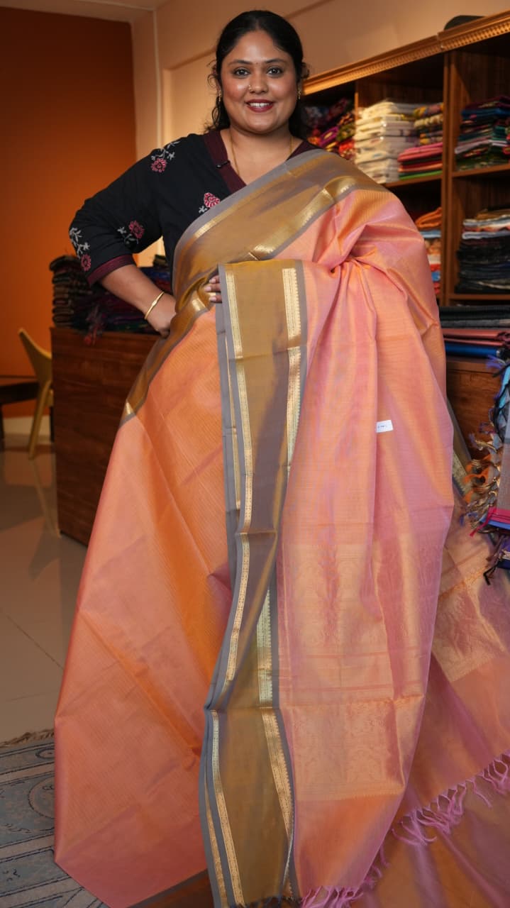 Kanchivaram Pure Silk Cotton Saree - 01-08-02-03(PEACH MILK)