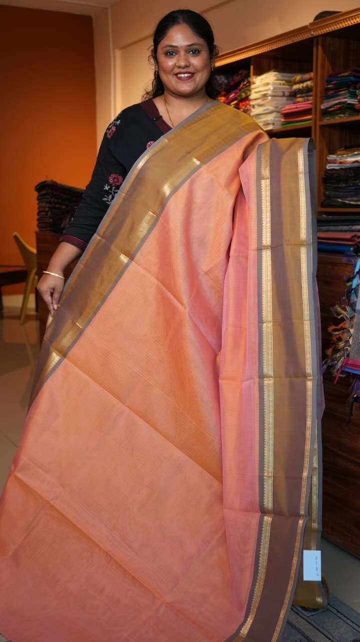 Kanchivaram Pure Silk Cotton Saree - 01-08-02-03(PEACH MILK)