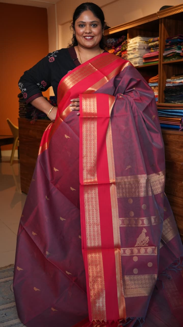 Kanchivaram Pure Silk Saree Cotton - 01-08-07-05 (CHILLI PINK)