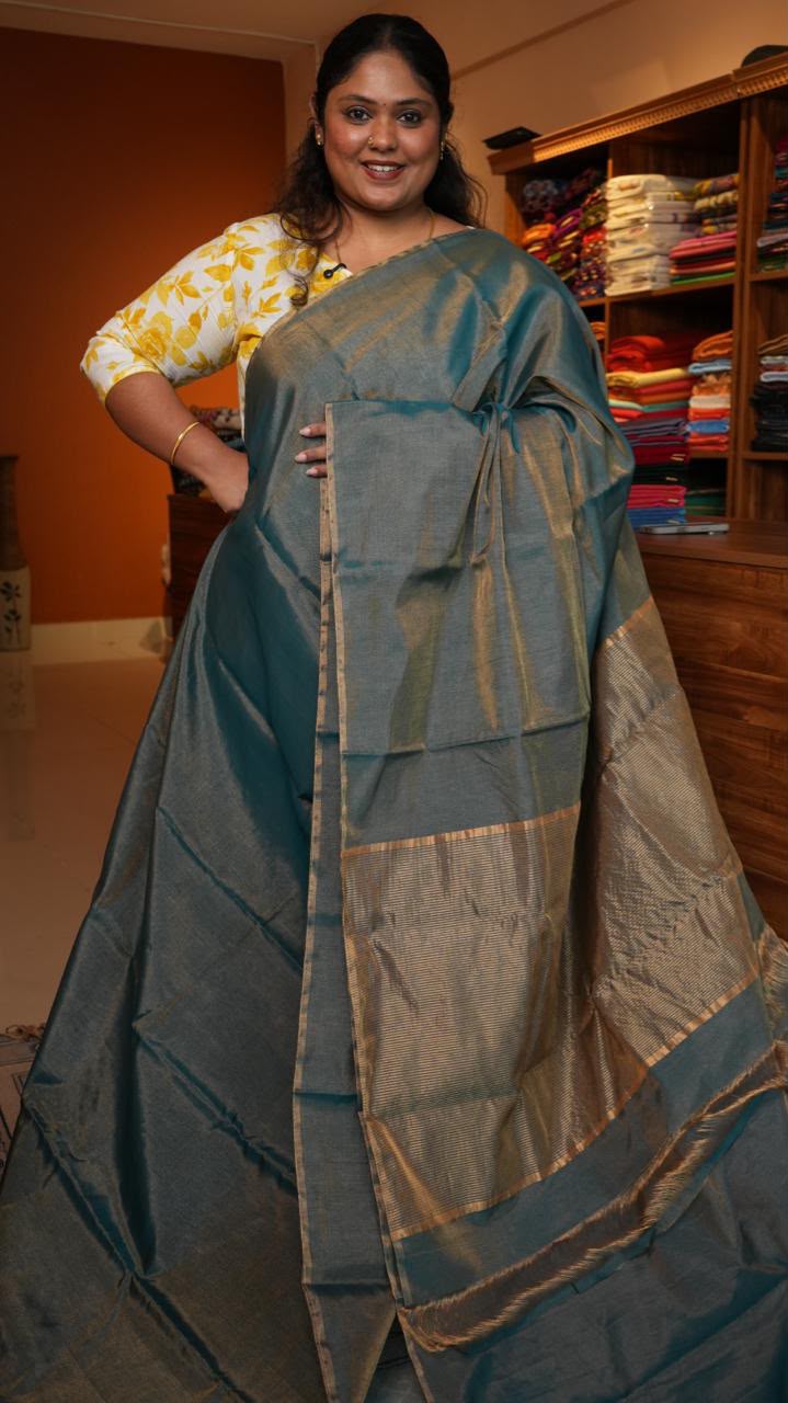 Chanderi Pure Silk Tissue Saree -51-08-04-05 (SLATE NEELAM)