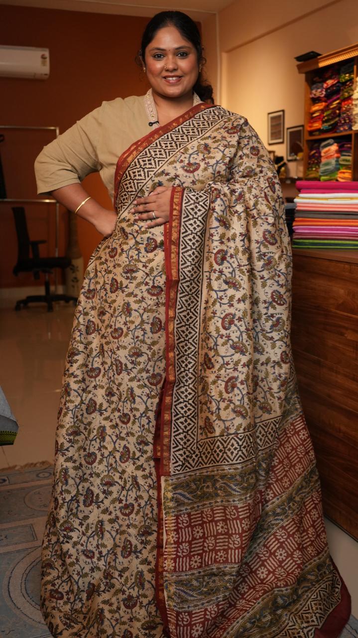 Chanderi Sanganeri Prints Saree - 05-08-01-02 (BRICK GARDEN)
