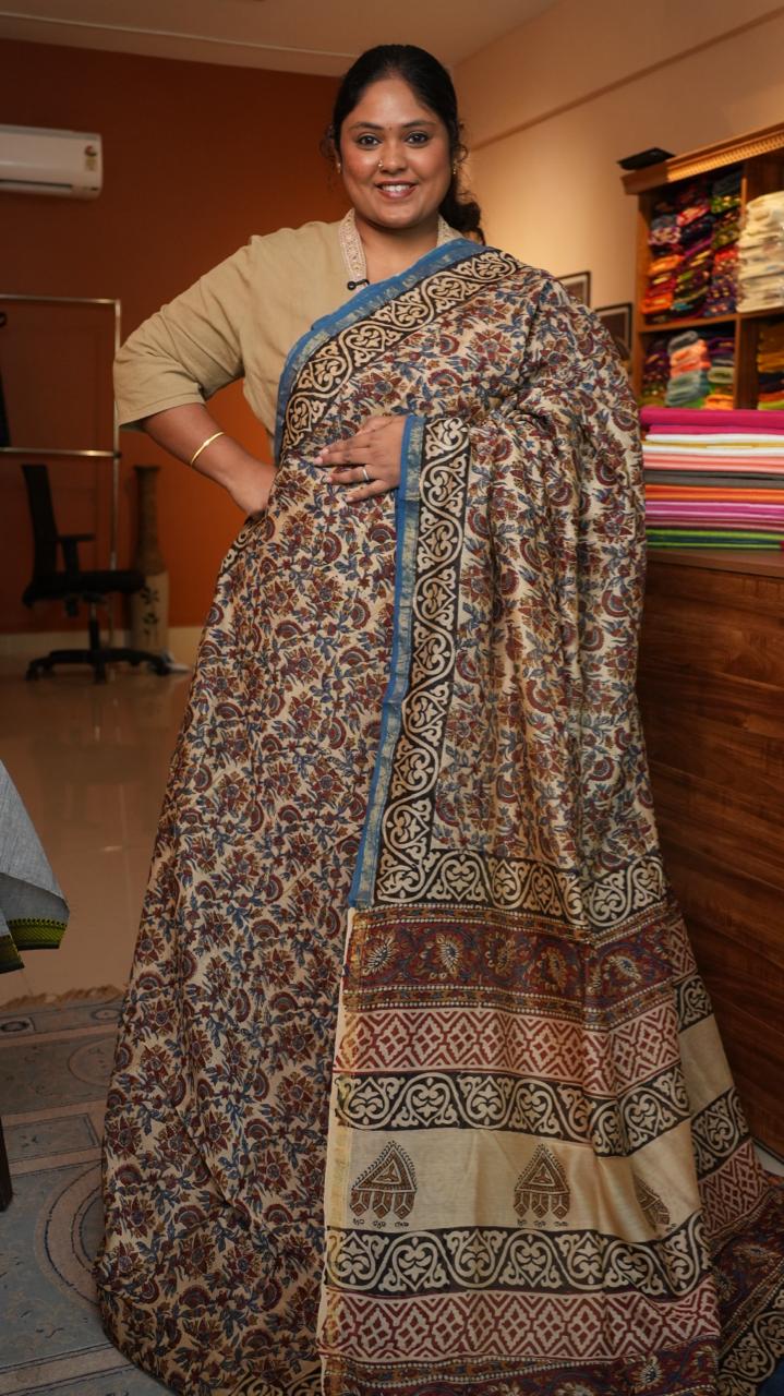 Chanderi Sanganeri Prints Saree - 05-08-01-03 (INDIGO TRAILS)