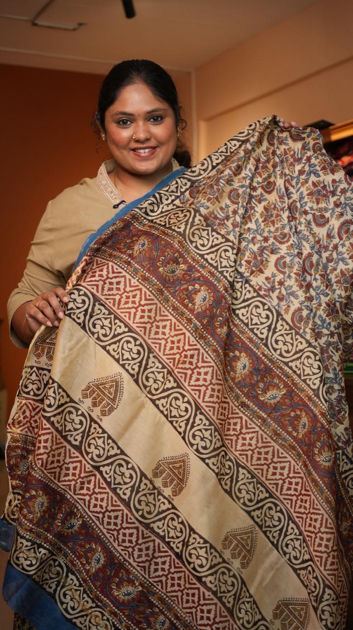 Chanderi Sanganeri Prints Saree - 05-08-01-03 (INDIGO TRAILS)