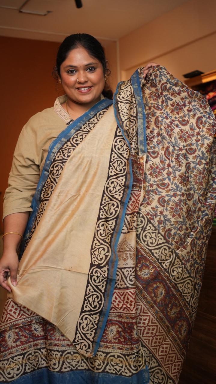 Chanderi Sanganeri Prints Saree - 05-08-01-03 (INDIGO TRAILS)