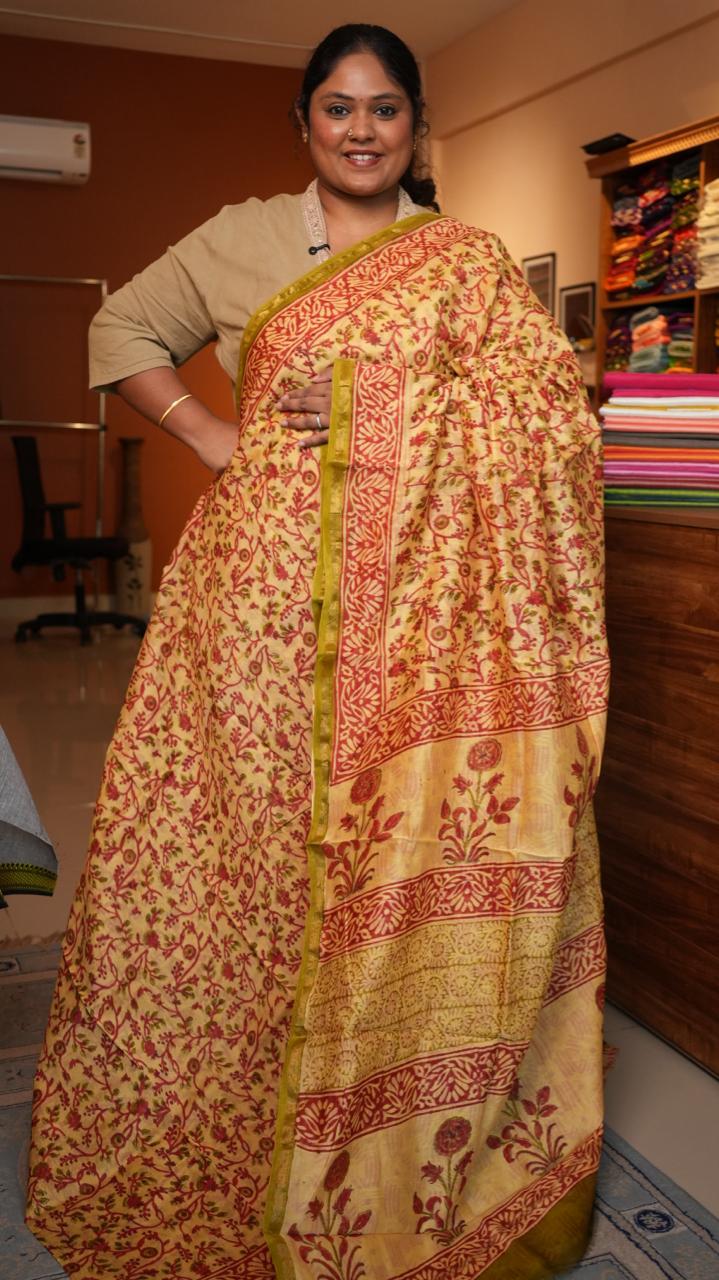 Chanderi Sanganeri Prints Saree - 05-08-01-05 (BRICK BLOOM)