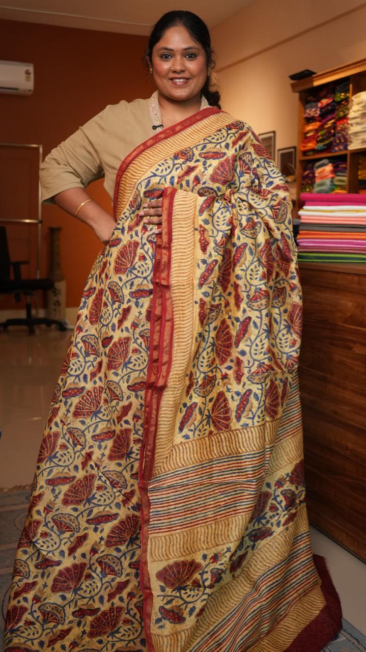 Chanderi Sanganeri Prints Saree - 05-08-01-07 (BURNT ROSE)