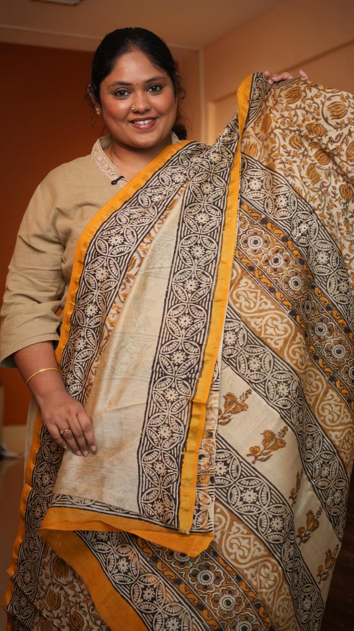 Chanderi Sanganeri Prints Saree - 05-08-01-08 (GOLDEN LOTUS)