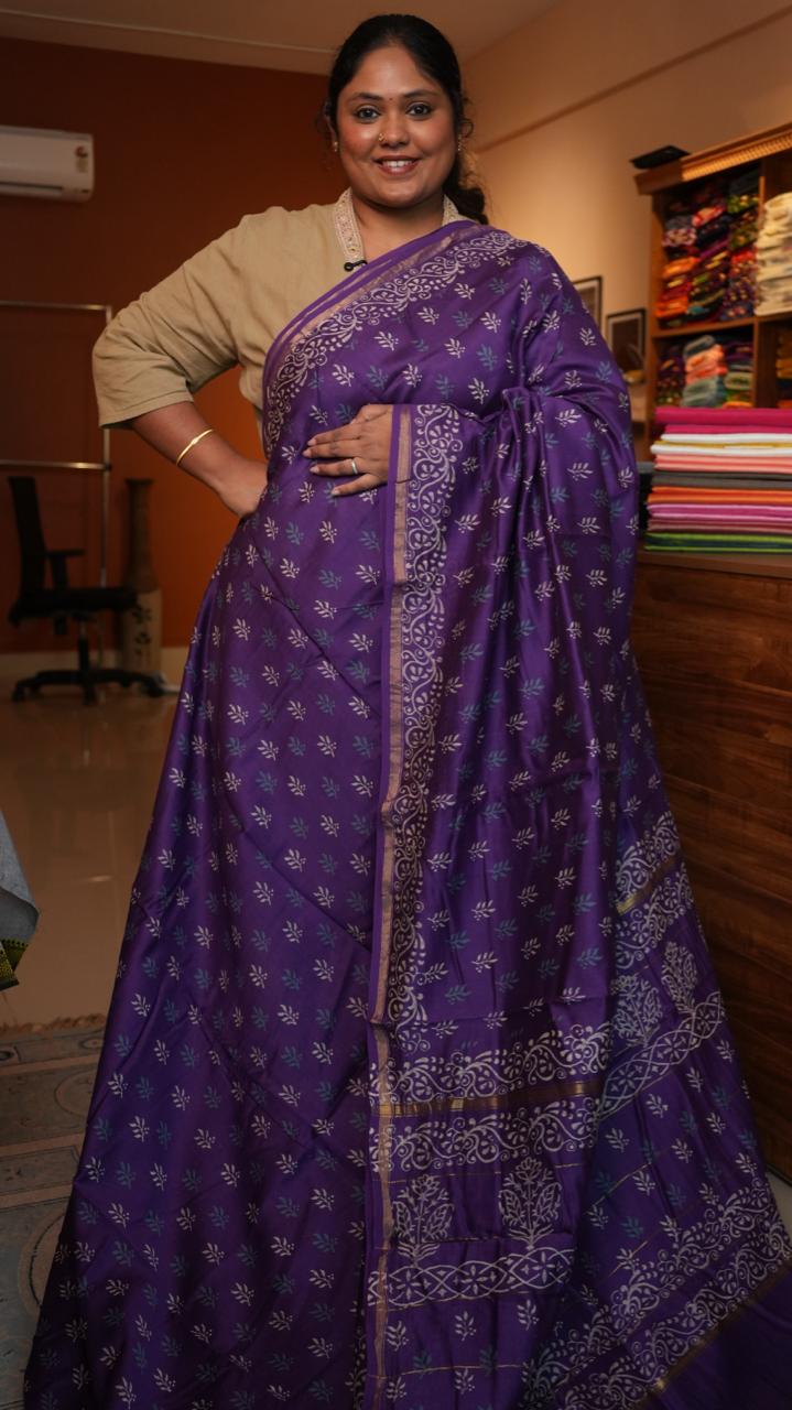 Chanderi Bagru printed saree -51-08-01-19 (JAMUN SQUASH)