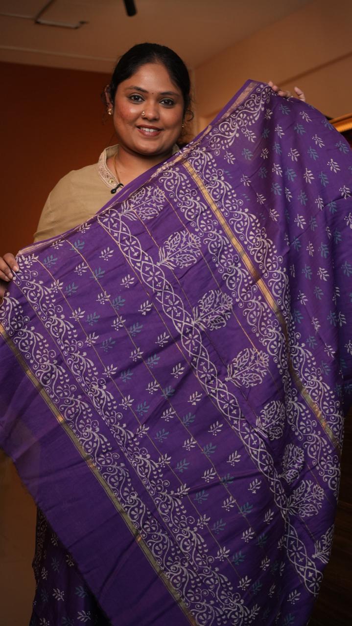Chanderi Bagru printed saree -51-08-01-19 (JAMUN SQUASH)