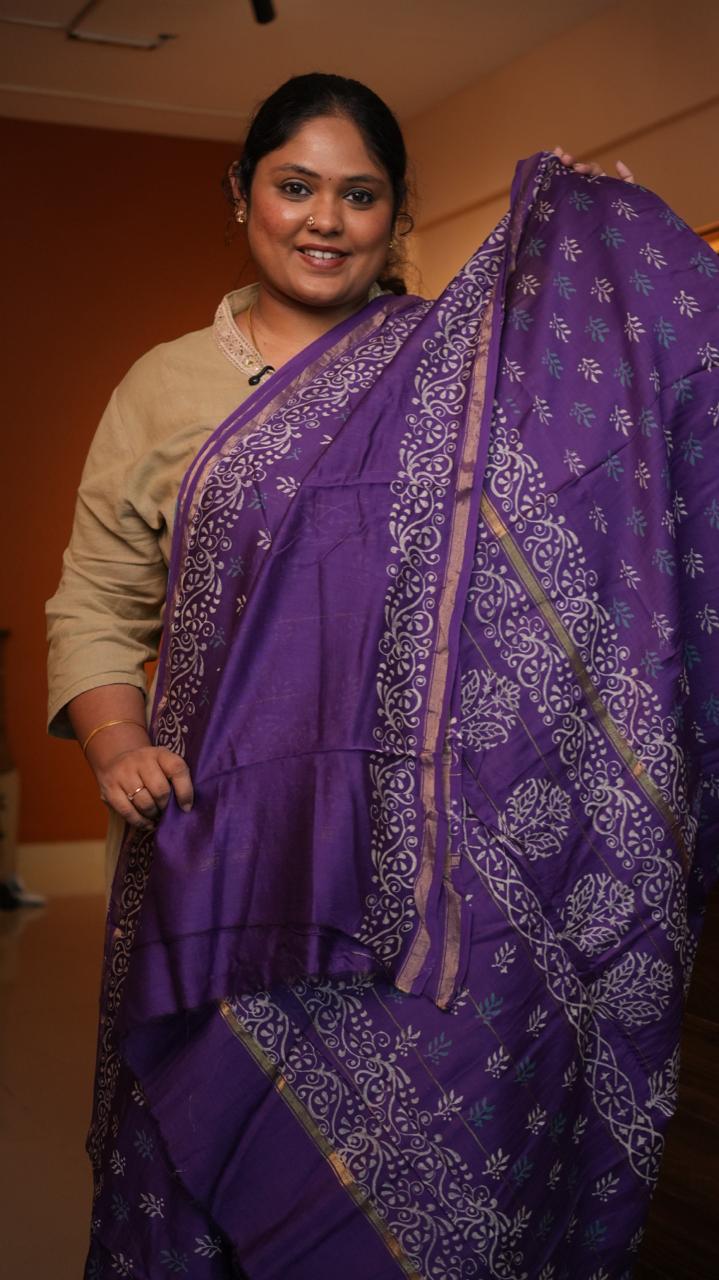 Chanderi Bagru printed saree -51-08-01-19 (JAMUN SQUASH)