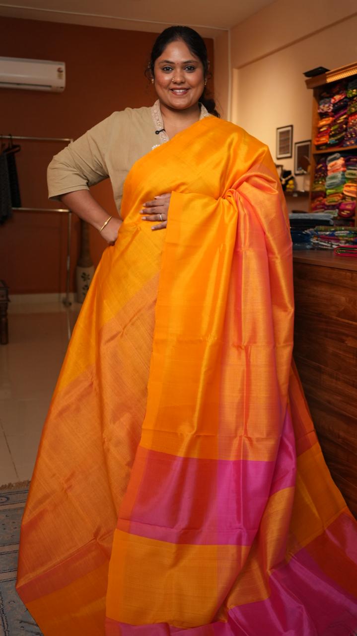 Mangalagiri Plain Silk Cotton Sarees -15-08-01-01 (SAFFRON GOLD)