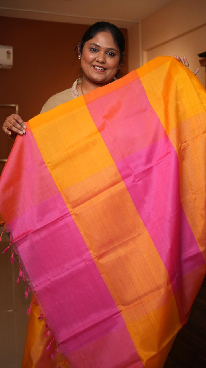 Mangalagiri Plain Silk Cotton Sarees -15-08-01-01 (SAFFRON GOLD)