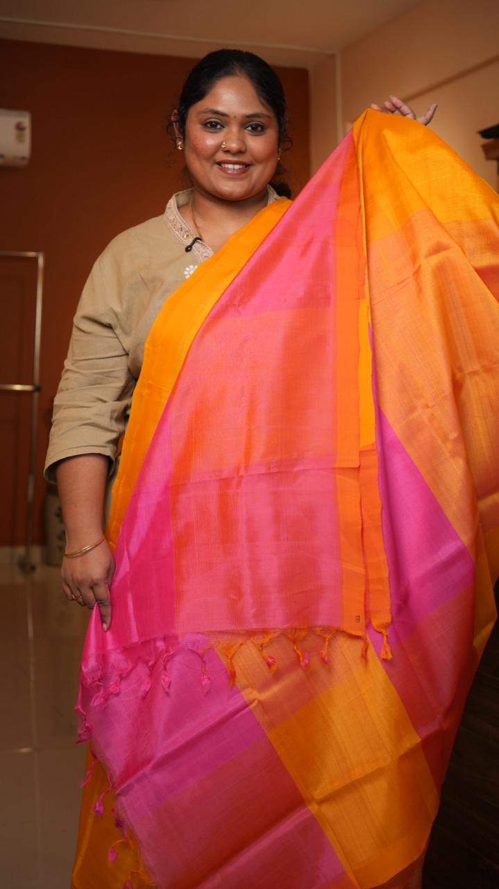 Mangalagiri Plain Silk Cotton Sarees -15-08-01-01 (SAFFRON GOLD)