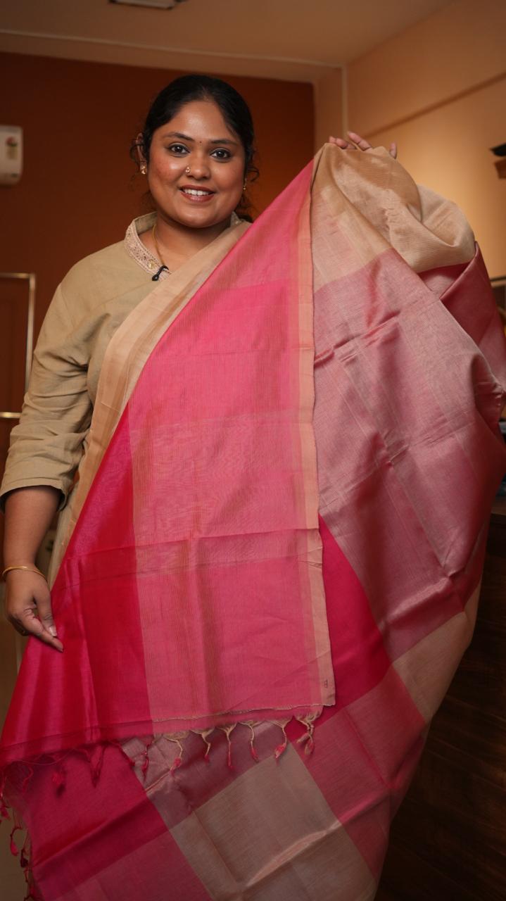 Mangalagiri Plain Silk Cotton Sarees -15-08-01-04 (PEACH CHAMPAGNE)