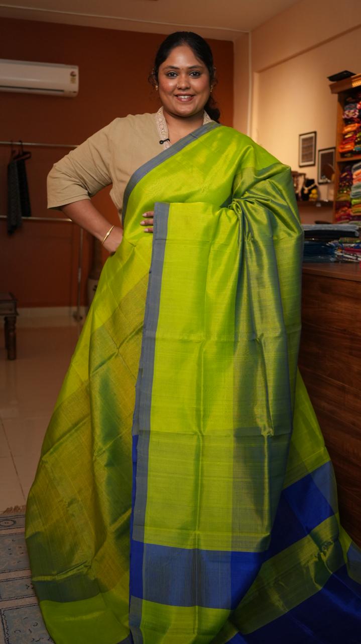 Mangalagiri Plain Silk Cotton Sarees -15-08-01-05 (LIME GLOW)