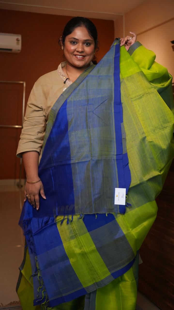 Mangalagiri Plain Silk Cotton Sarees -15-08-01-05 (LIME GLOW)