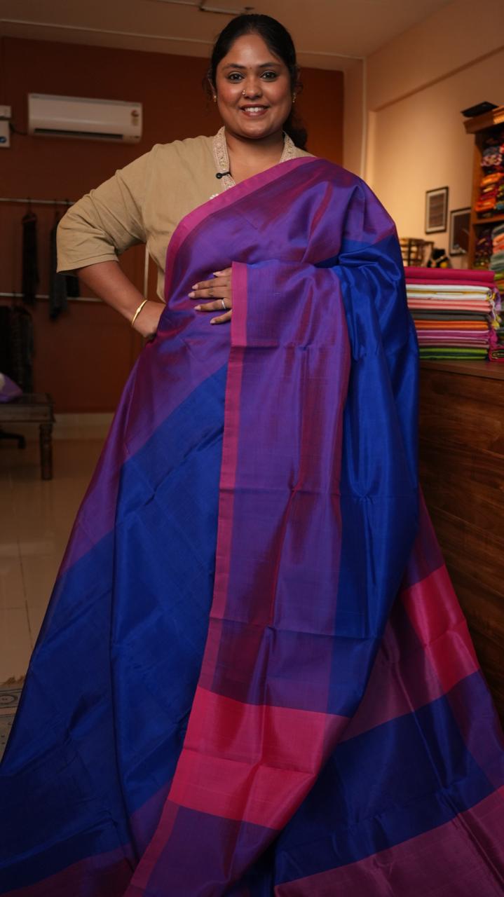 Mangalagiri Plain Silk Cotton Sarees -15-08-01-09 (BLUEBERRY PLUM)