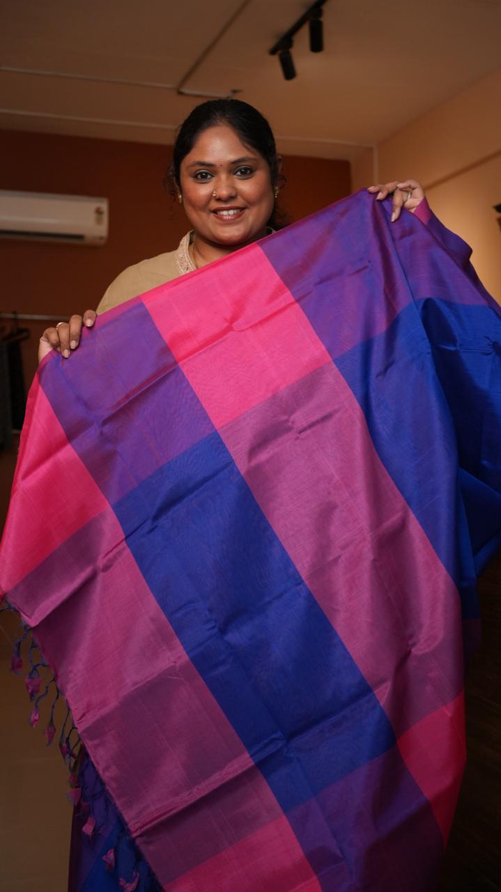 Mangalagiri Plain Silk Cotton Sarees -15-08-01-09 (BLUEBERRY PLUM)