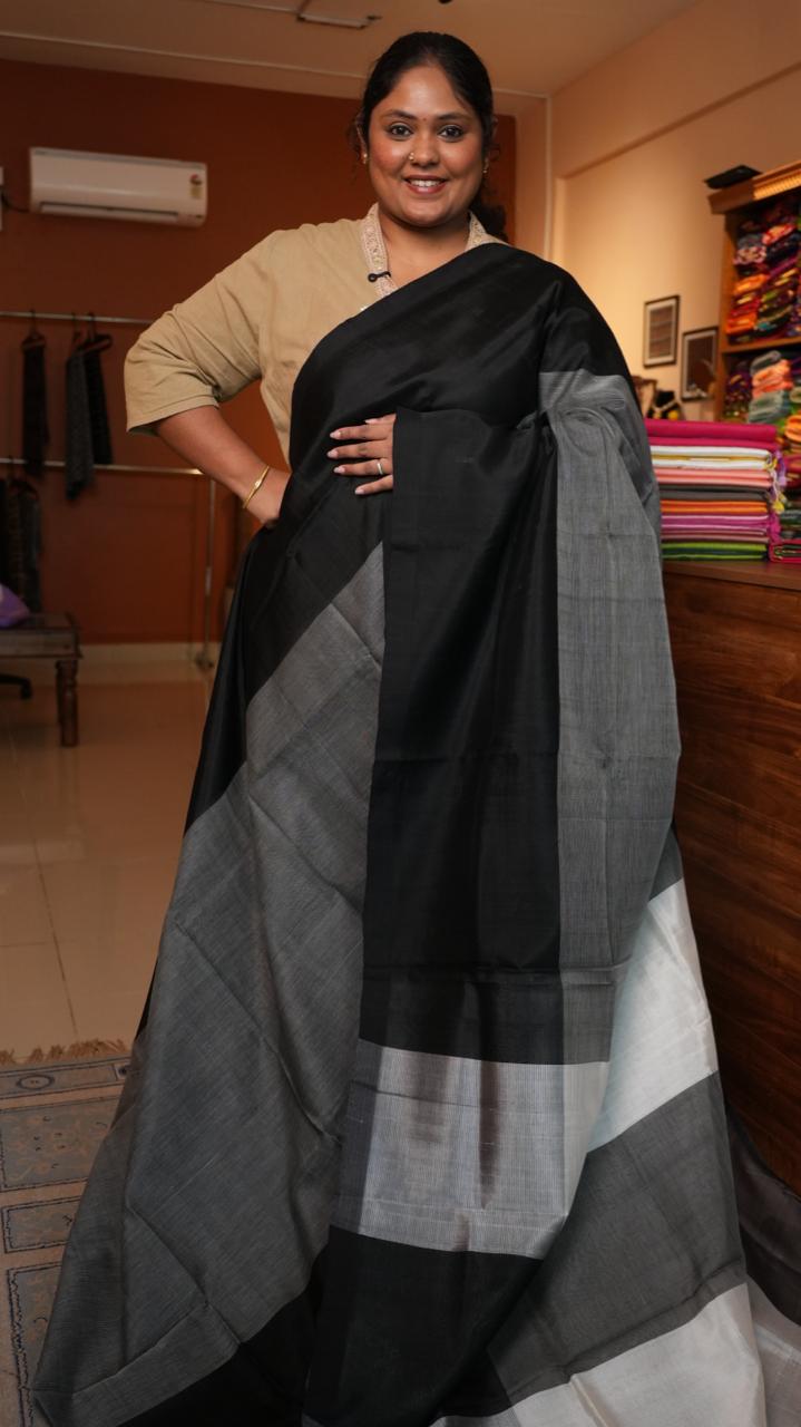 Mangalagiri Plain Silk Cotton Sarees -15-08-01-11 (BLACK SMOKE)
