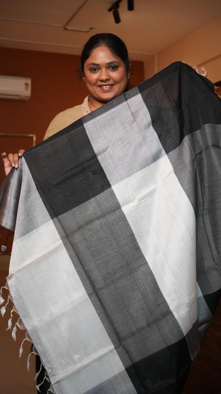 Mangalagiri Plain Silk Cotton Sarees -15-08-01-11 (BLACK SMOKE)