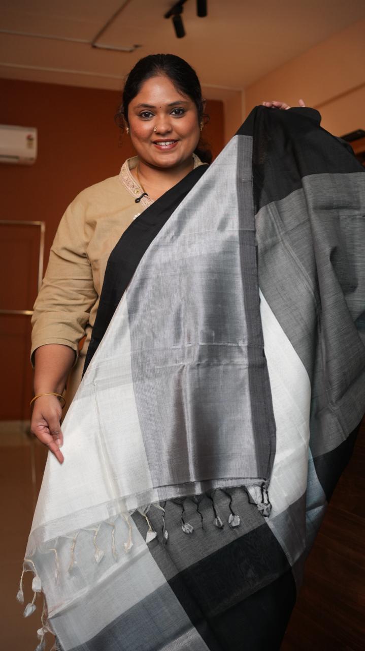 Mangalagiri Plain Silk Cotton Sarees -15-08-01-11 (BLACK SMOKE)