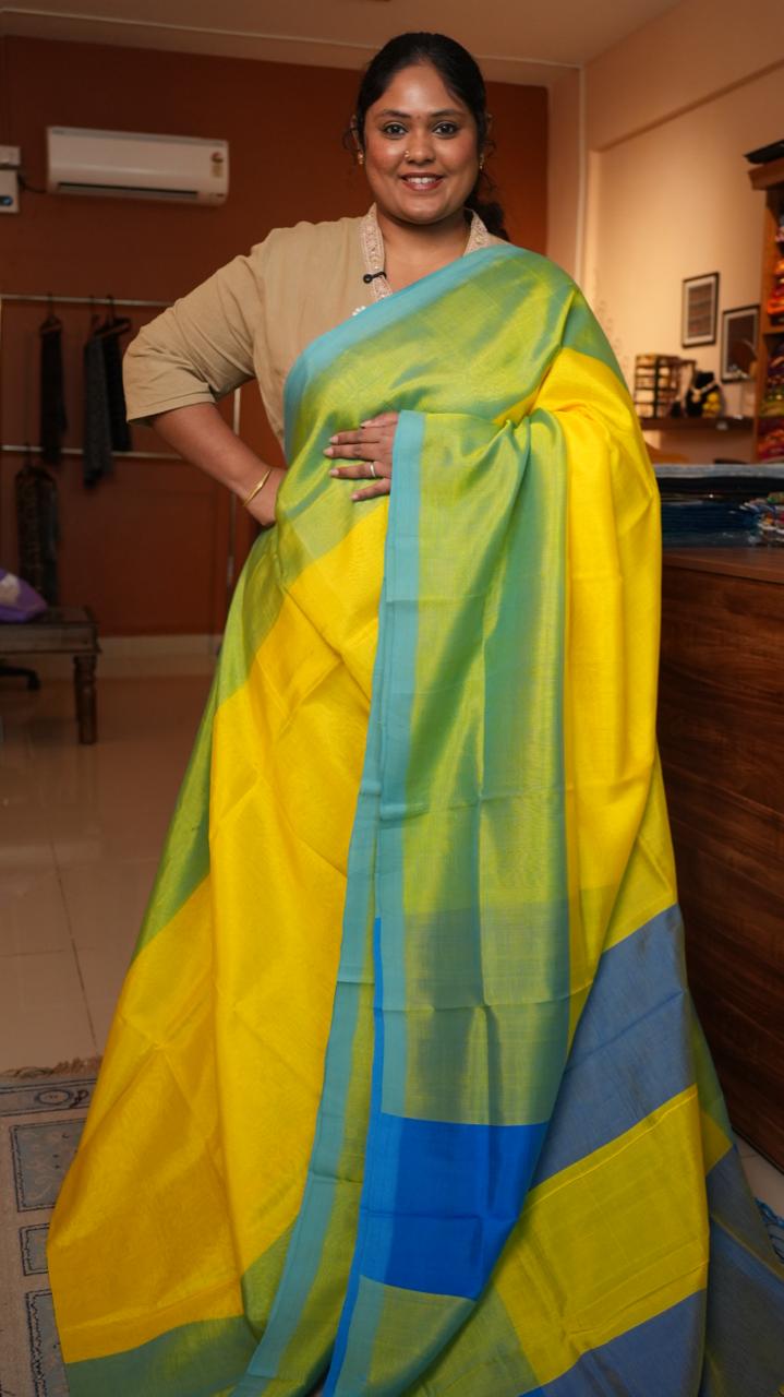 Mangalagiri Plain Silk Cotton Sarees -15-08-01-03 (LIME MANGO)