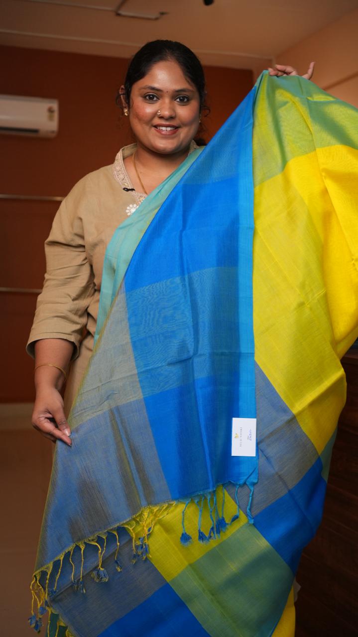 Mangalagiri Plain Silk Cotton Sarees -15-08-01-03 (LIME MANGO)
