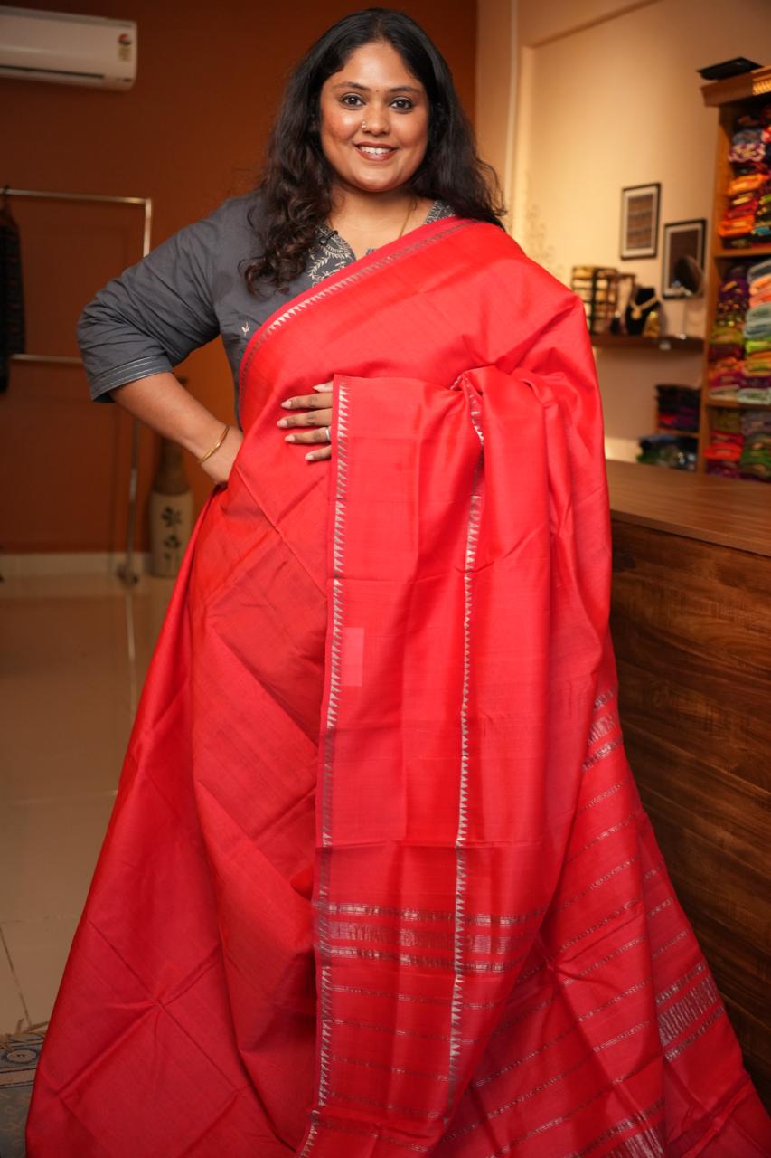 Mangalagiri Silk Cotton Saree -15-08-04-04 (VERMILION GLOW)