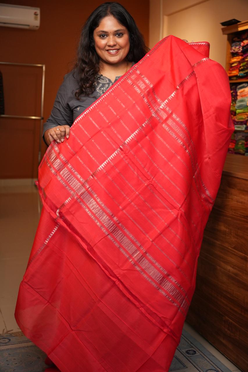 Mangalagiri Silk Cotton Saree -15-08-04-04 (VERMILION GLOW)