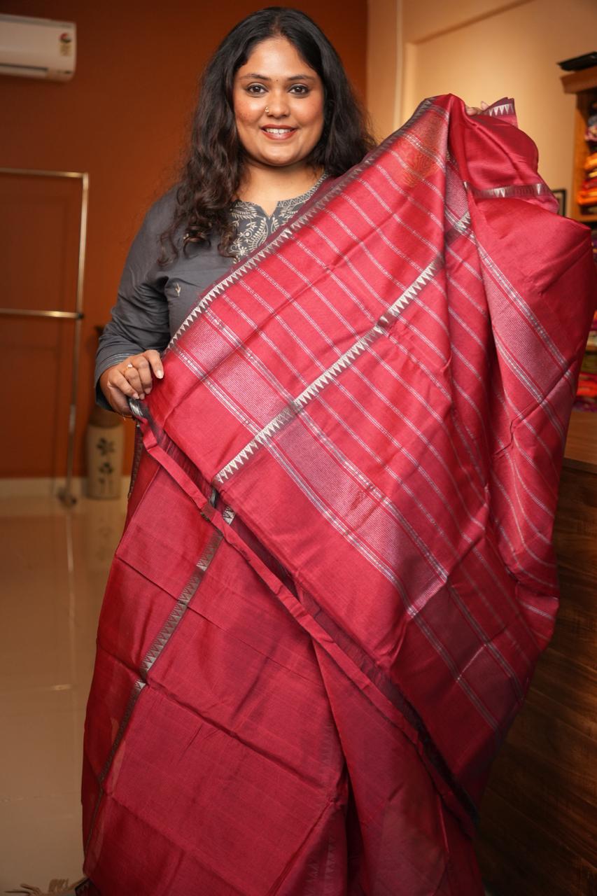 Mangalagiri Silk Cotton Saree -15-08-04-01 (CRANBERRY SILK)