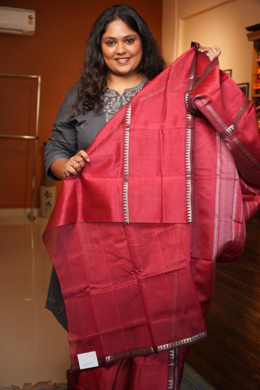 Mangalagiri Silk Cotton Saree -15-08-04-01 (CRANBERRY SILK)