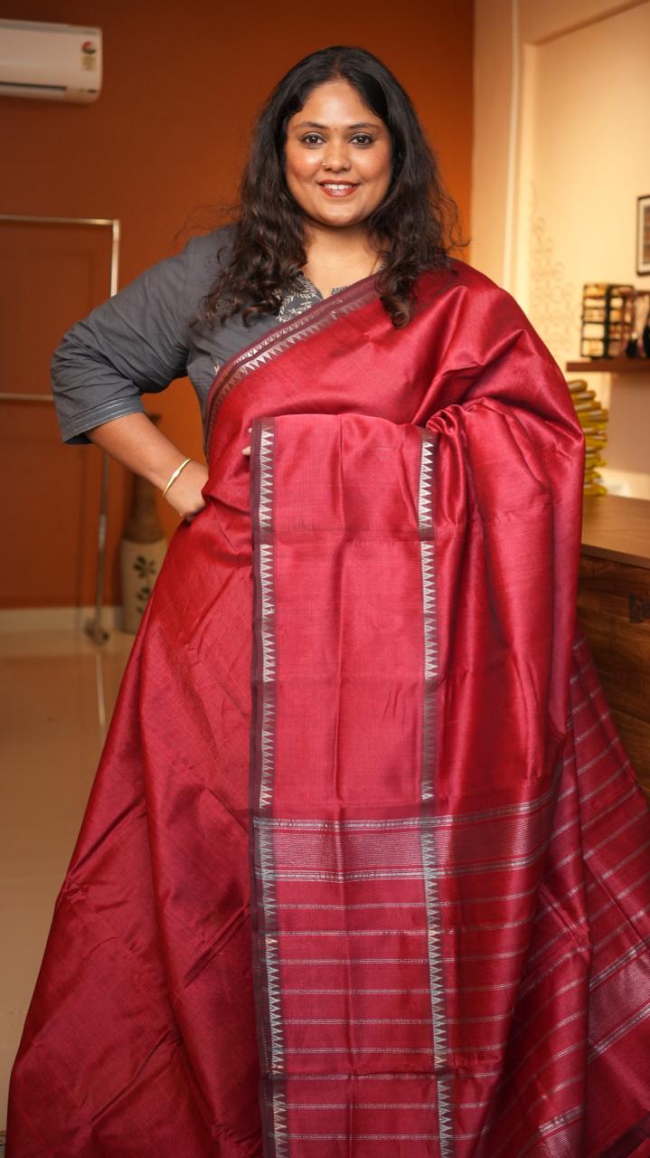 Mangalagiri Silk Cotton Saree -15-08-04-01 (CRANBERRY SILK)