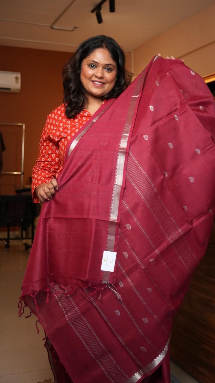 Mangalagiri Small Border with Bhutta Saree -15-04-02-02 (MERLOT)