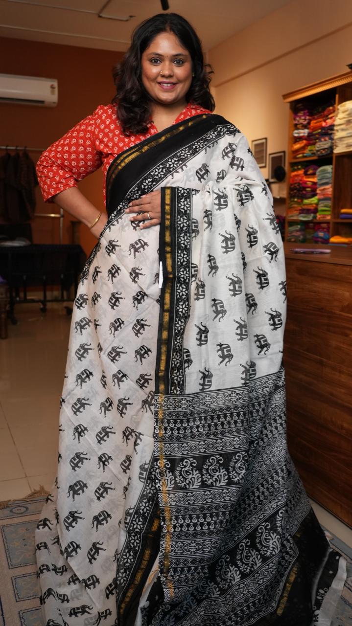 Chanderi Black and White Saree -51-06-01-11 (PEARL TUSKS)